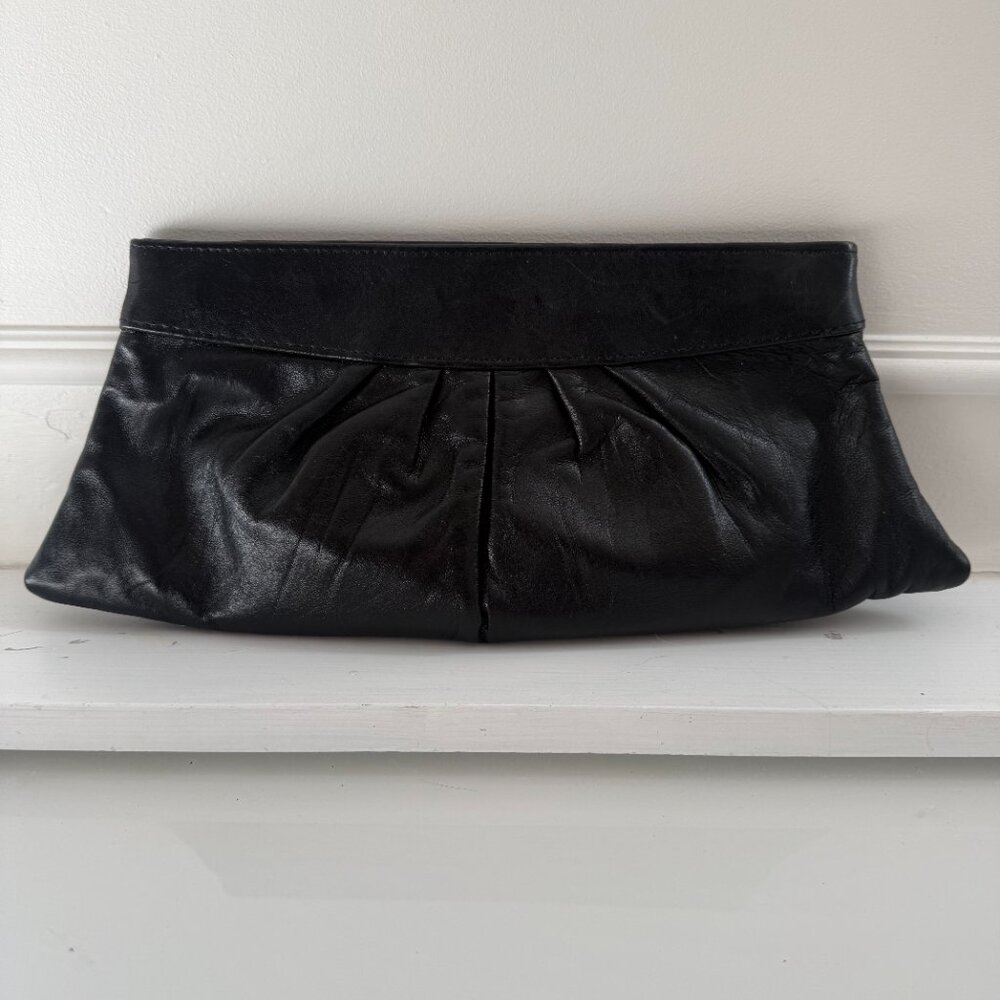 Lauren Merkin Black Leather Clutch Purse